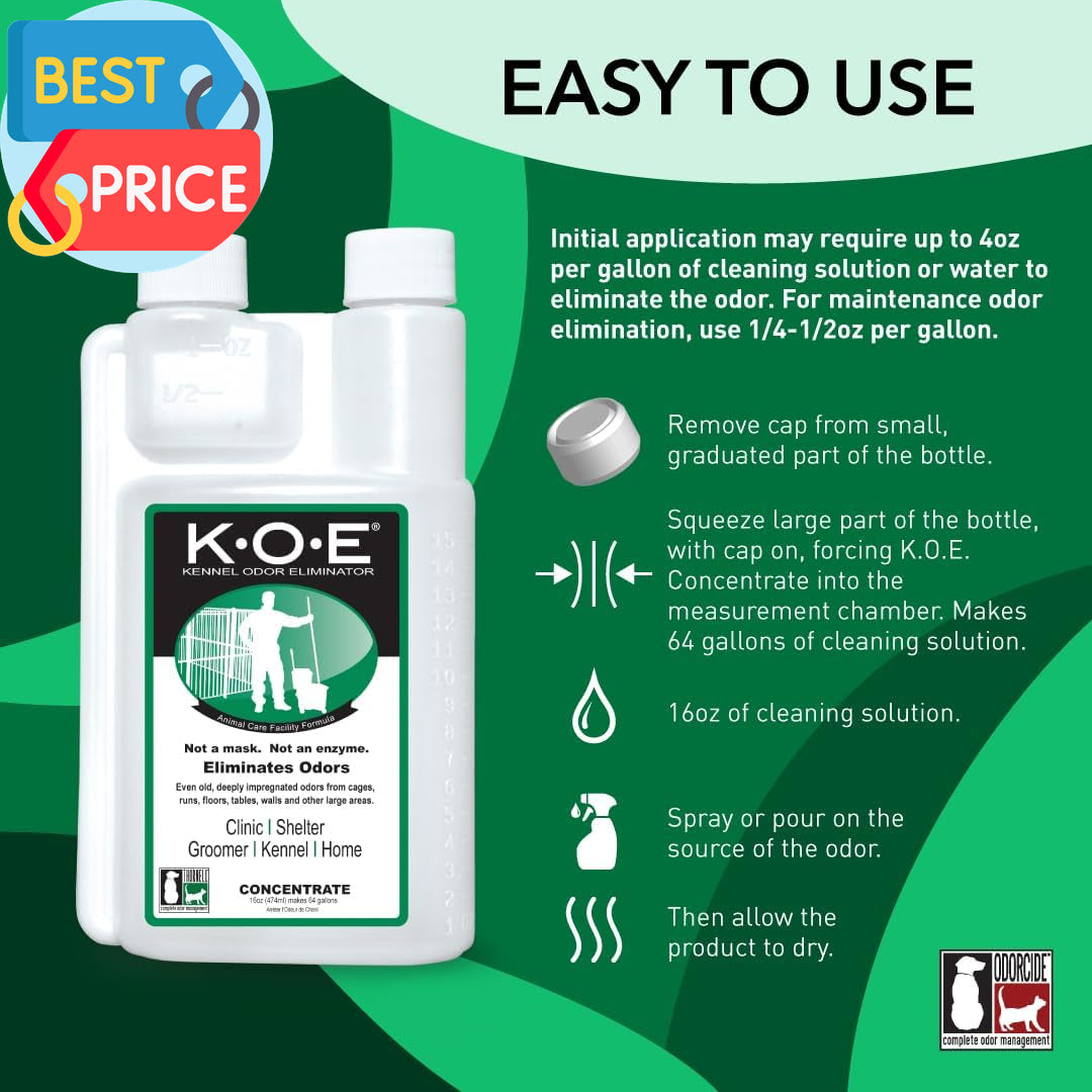 , KOE Kennel Odor Eliminator Concentrate, Great for Cages, Runs, Floors & More,