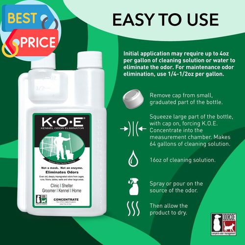 , KOE Kennel Odor Eliminator Concentrate, Great for Cages, Runs, Floors & More,