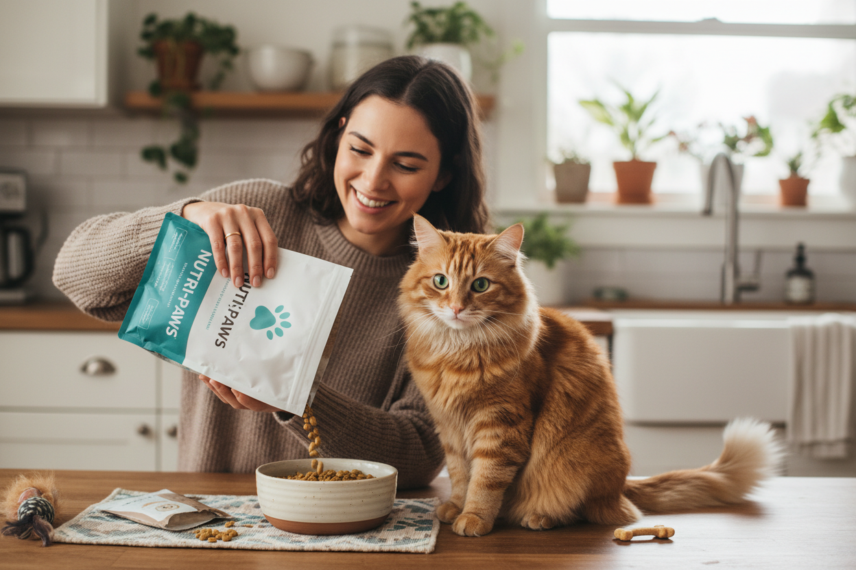make a image of a cat and a customer using my product